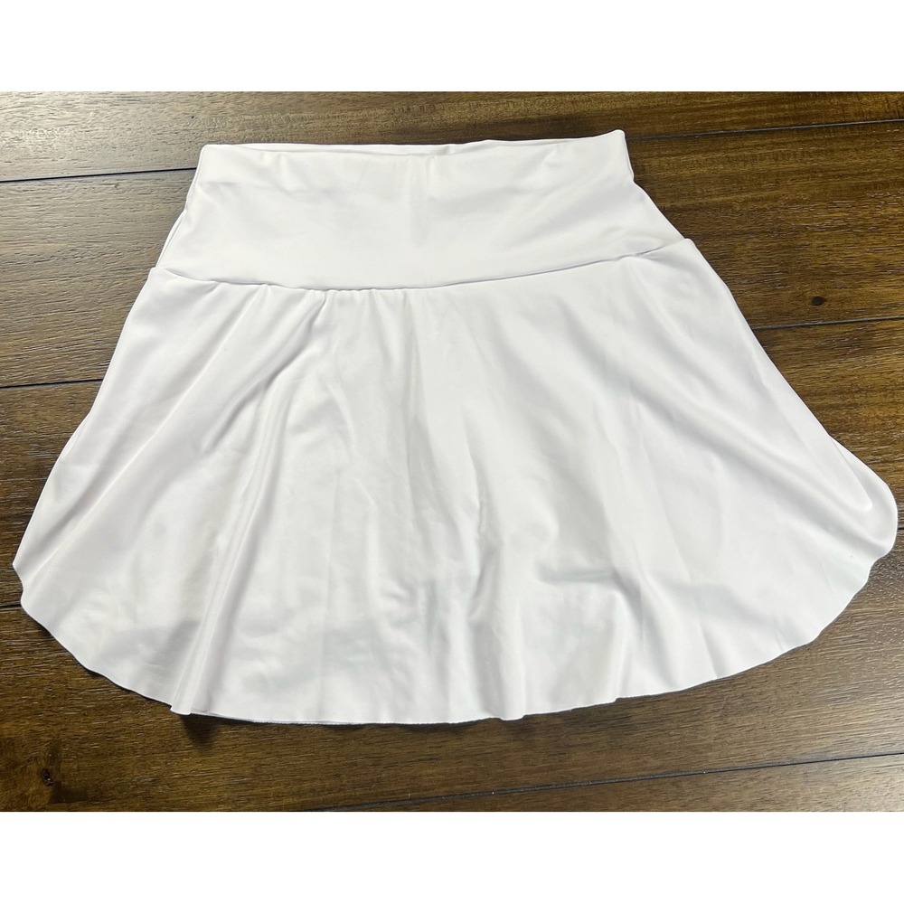 White Athletic Tennis Skort Flared Mini Skirt with Built-in Shorts Size M